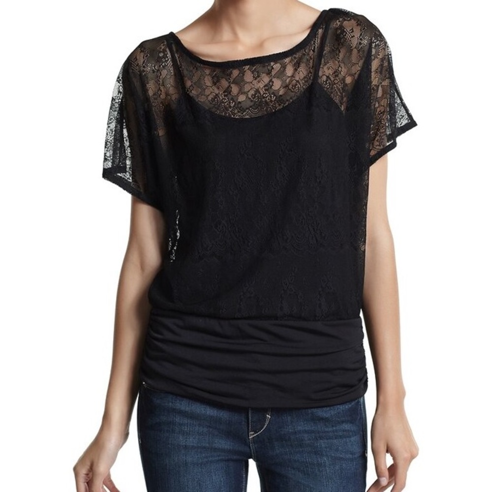 Whitehouse Blackmarket- lace overlay top-Medium